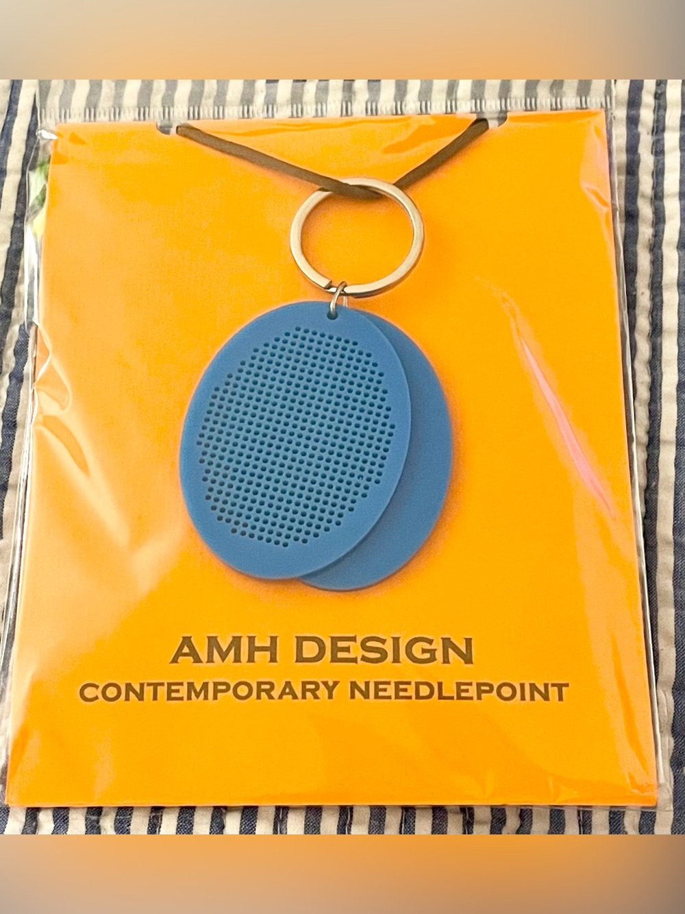 🧵 AMH Design DIY Needlepoint Keychain - Blue with Brown 🧵